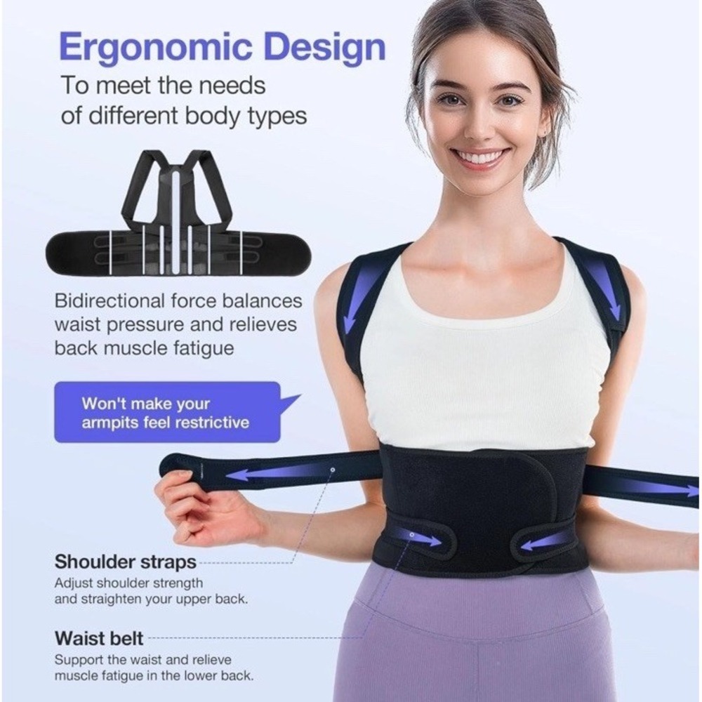 Posture Corrector for Women and Men Upgraded Full Back Brace Support Belt Medium - Picture 2 of 7